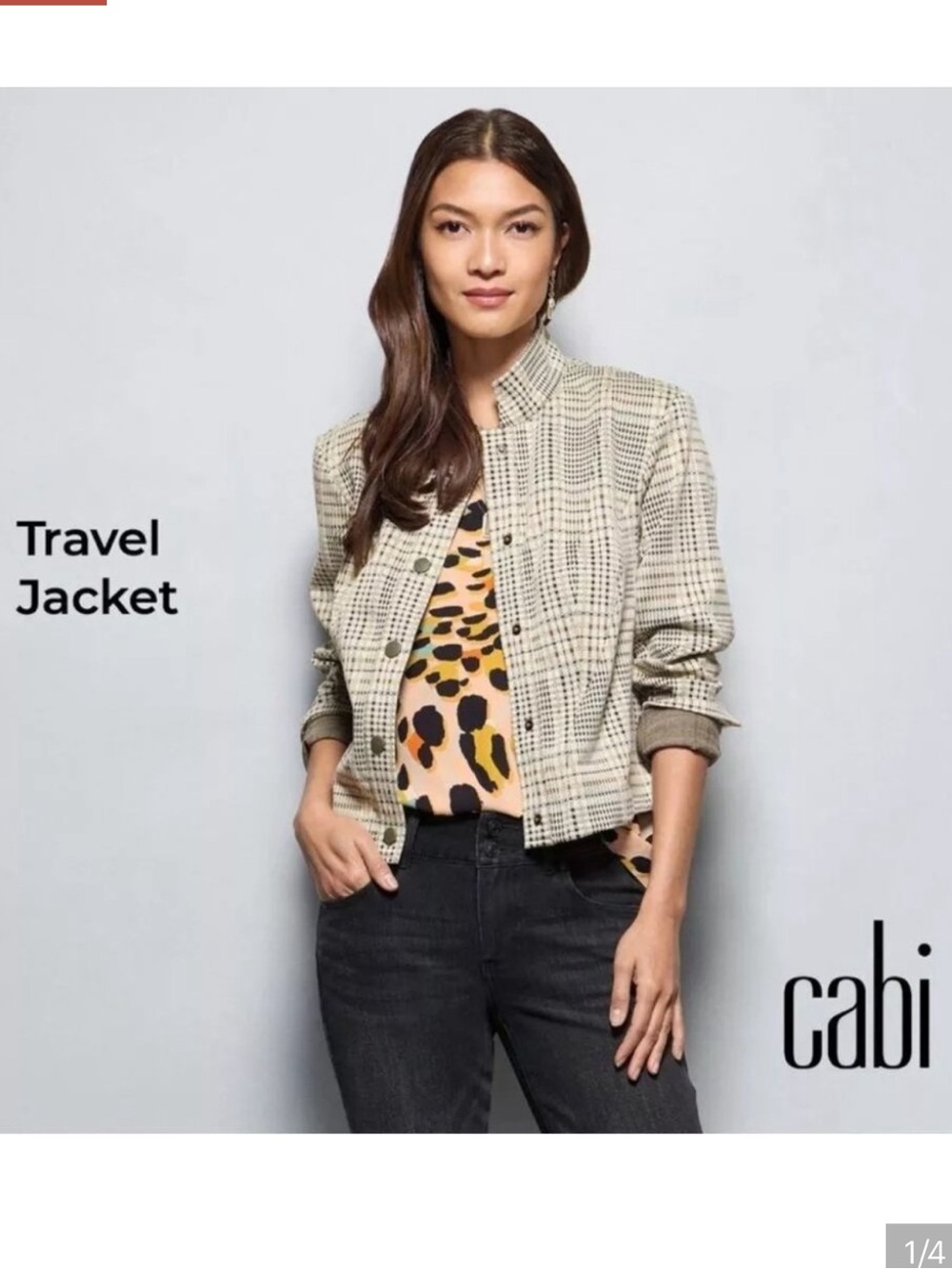 CAbi Plaid Button-Front Women's Jacket in Beige/Black 4498